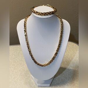 Byzantine 14k YGP Gold Chain Necklace & Bracelet Set